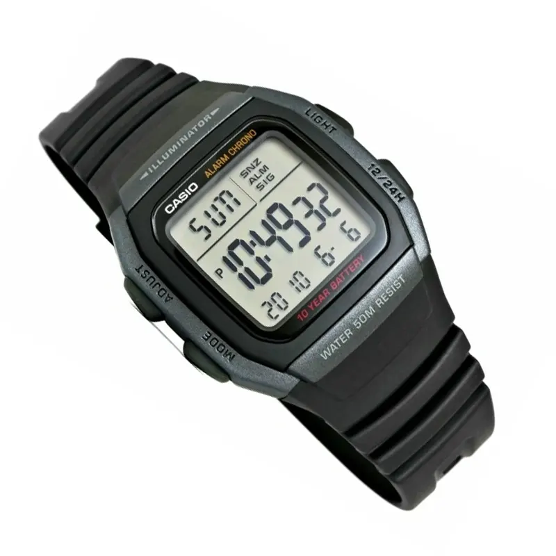 Casio Digital Grey Dial Black Resin Men's Watch- W-96H-1BVDF